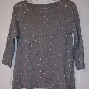 croft & barrow Gray Polka Dot Boatneck Long Sleeve Top